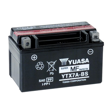 Batterie moto Yuasa 12V 6Ah sans entretien YTX7A-BS / GTX7A-BS