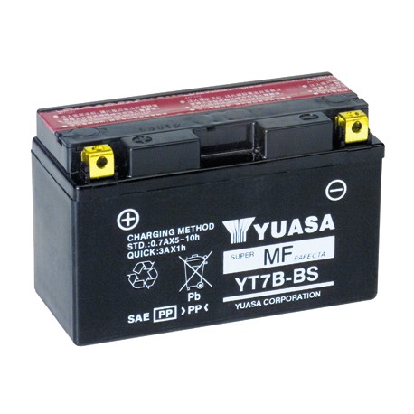 Batterie moto YUASA 12V 7Ah sans entretien YT7B-BS / GT7B-BS
